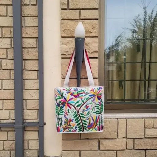 [VC-RK00067] Limited Edition Colorful Hand Embroidered Tote Bag – Depicting Tropical Birds, Flowers, and Lush Greenery