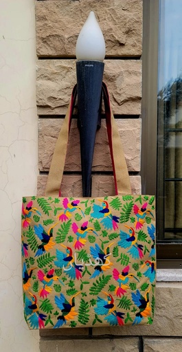 [VC-RK00010] Handcrafted Limited Edition Bag Fuchsia, Turquoise, & Burnt Orange Birds in Precision Embroidery
