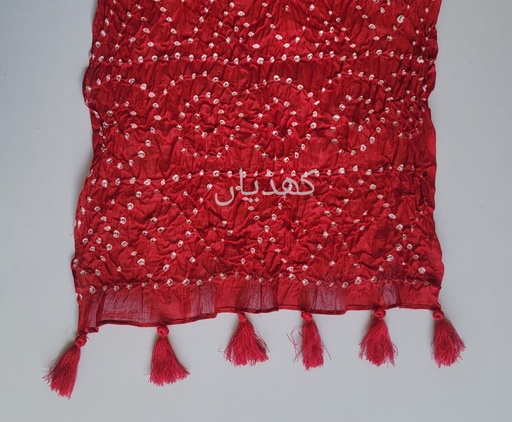 [VC-RK00028] Red Hand-knotted Chunri Stole Pure Lawn Fabric