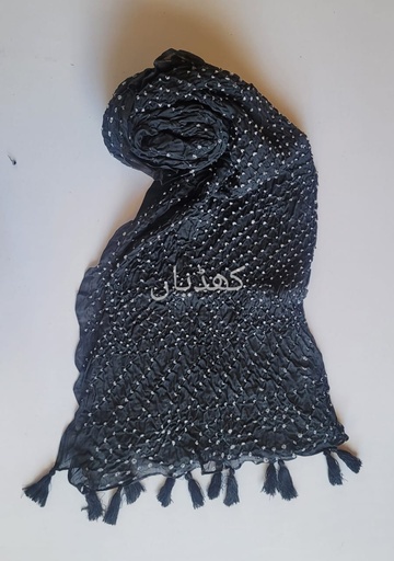 [VC-RK00030] Black Hand-Knotted Chunri Dupatta Pure Lawn Fabric