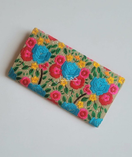 [VC-RK00044] Golden Beige Wallet with Hand Embroidery – Limited Edition Compact Wallet for Cash, Cards & Phone