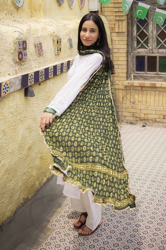 [33.D.25] Ajraak Green Dupatta