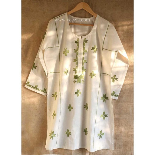 [PK0888-CW-PRT-007018] Off white hand embroidered Kurta