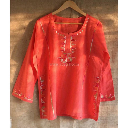 [PK0888-CW-GEN-007023] Orange hand embroidered Kurta